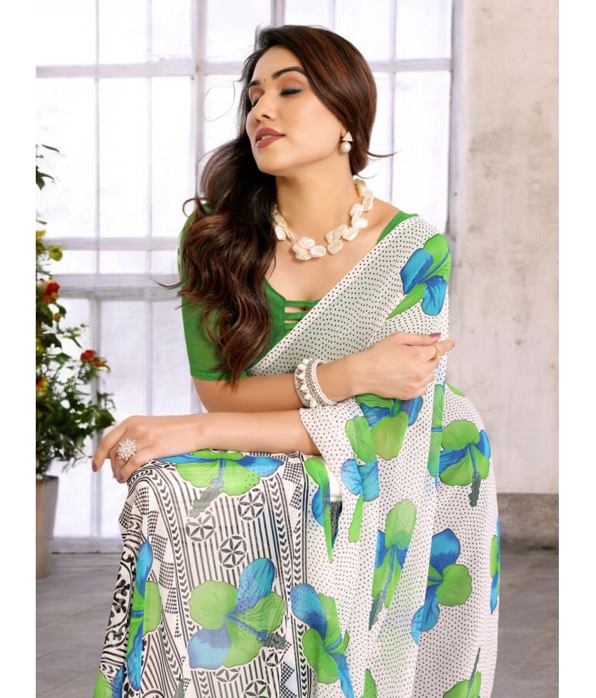     			TTH Georgette Printed Saree With Blouse Piece ( Green , Pack of 1 )