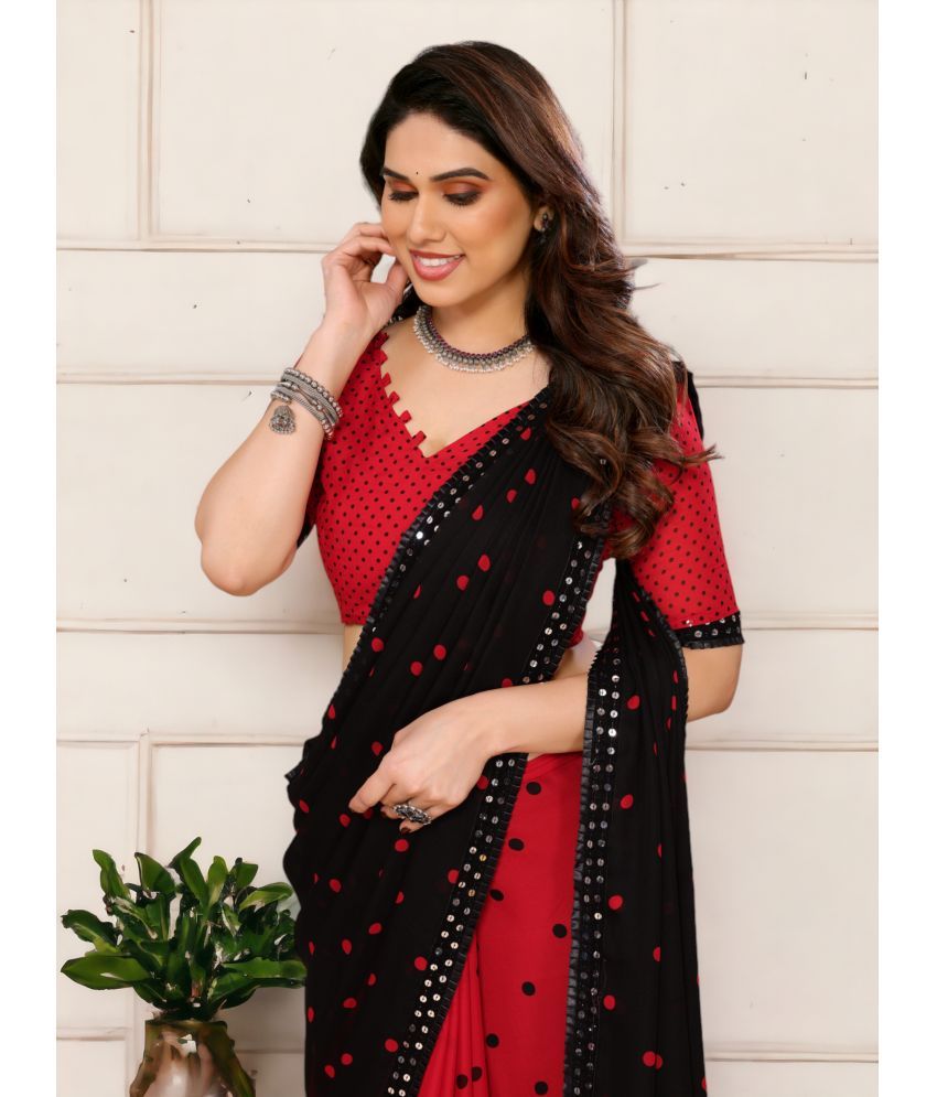     			TTH Georgette Printed Saree With Blouse Piece ( Red , Pack of 1 )