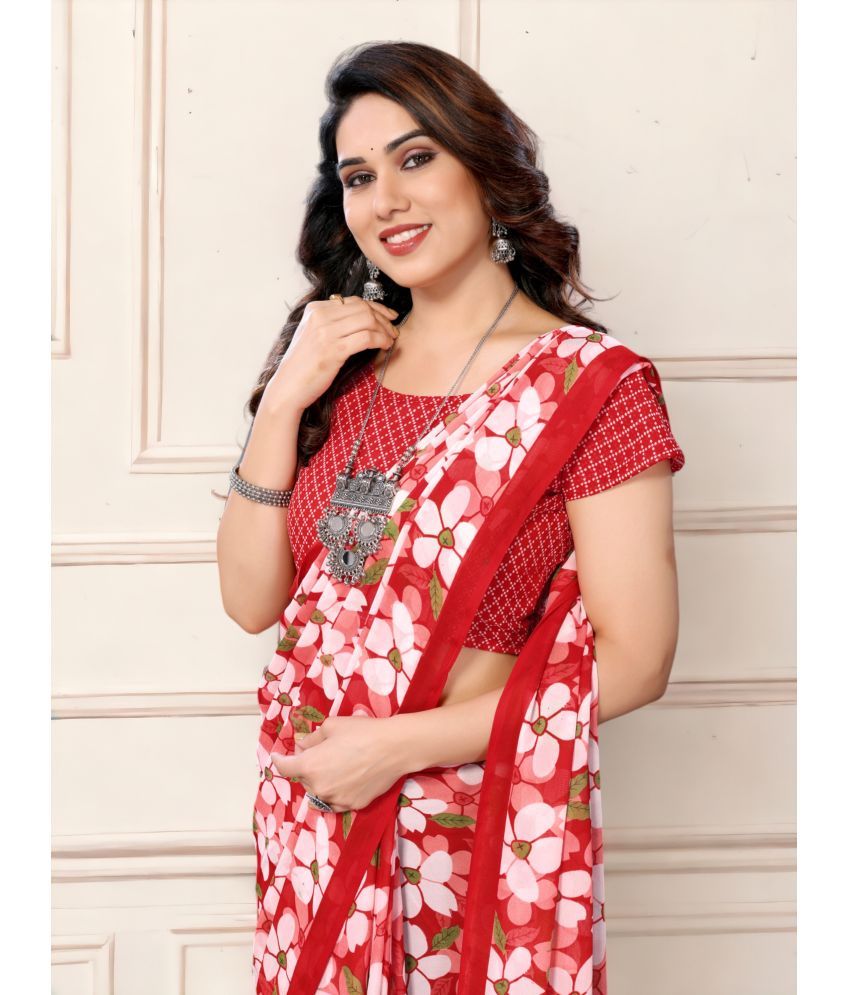     			TTH Georgette Printed Saree With Blouse Piece ( Red , Pack of 1 )