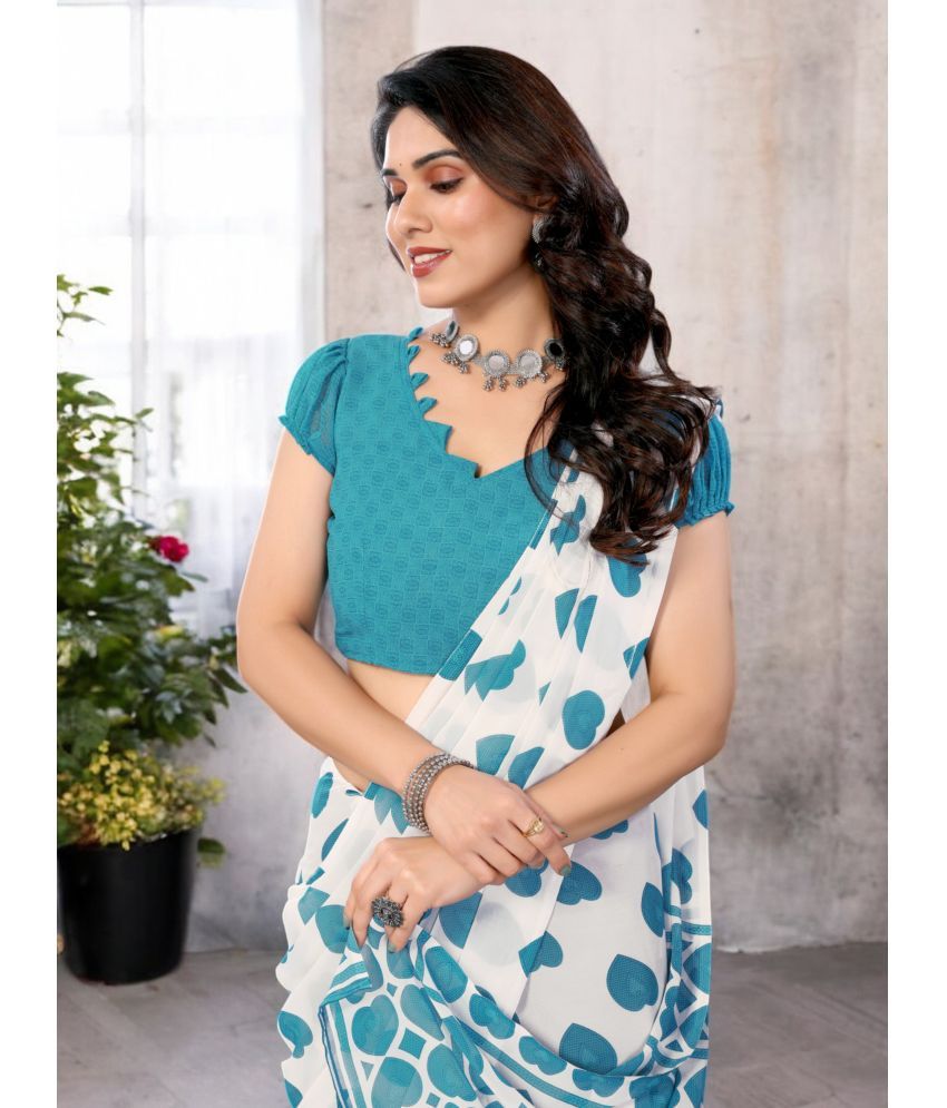     			TTH Georgette Printed Saree With Blouse Piece ( Blue , Pack of 1 )