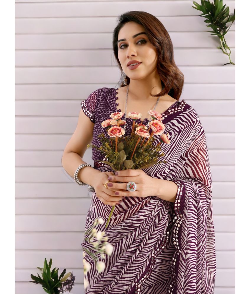     			TTH Georgette Printed Saree With Blouse Piece ( Purple , Pack of 1 )