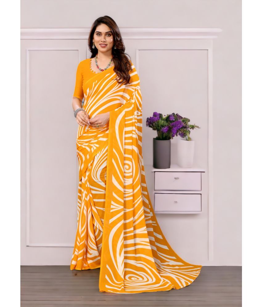     			TTH Georgette Striped Saree With Blouse Piece ( Yellow , Pack of 1 )