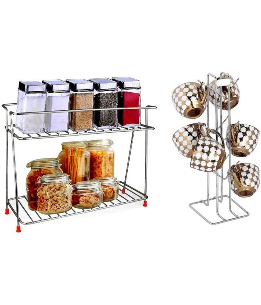     			VARKAUS Silver Stainless Steel Storage Racks ( Pack of 2 )