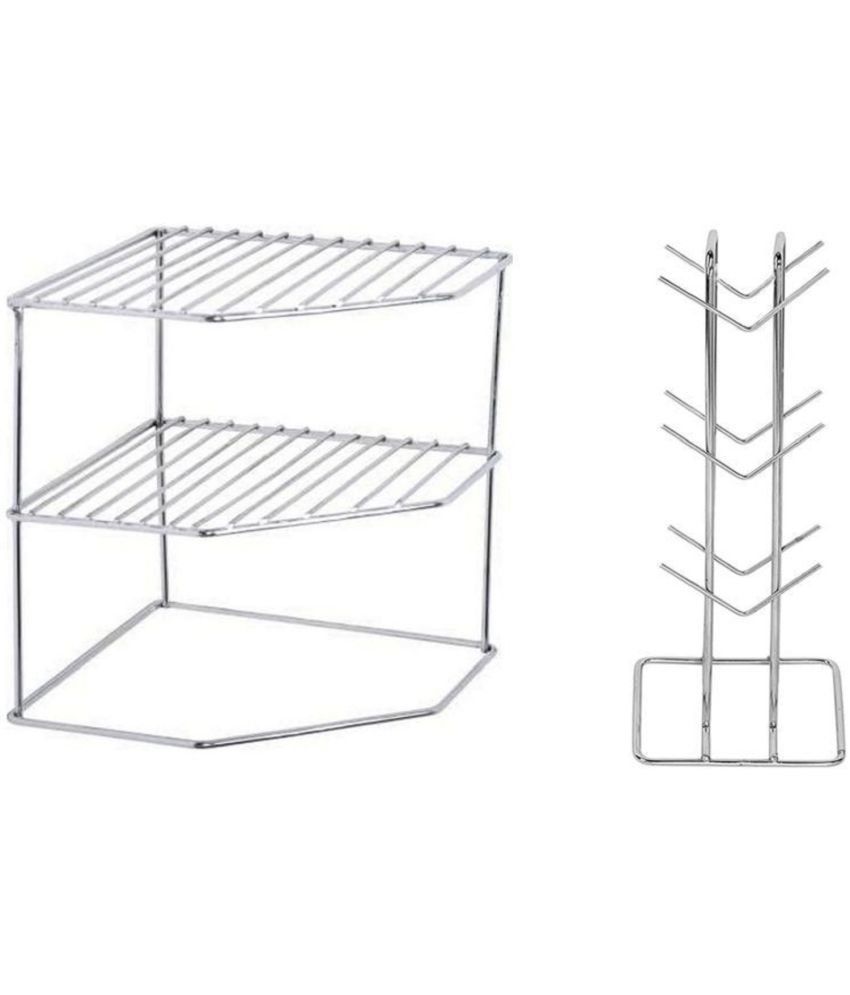     			VARKAUS Silver Stainless Steel Storage Racks ( Pack of 2 )