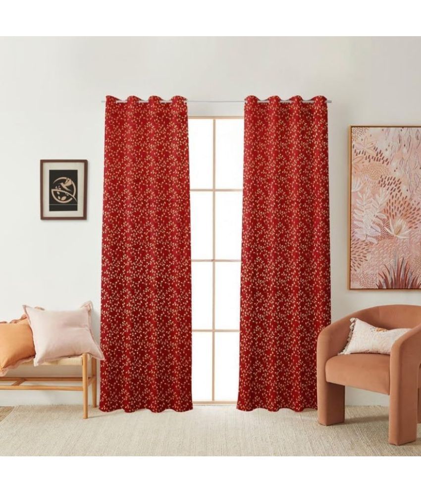     			WI Floral Printed Blackout Eyelet Curtain 5 ft ( Pack of 2 ) - Maroon