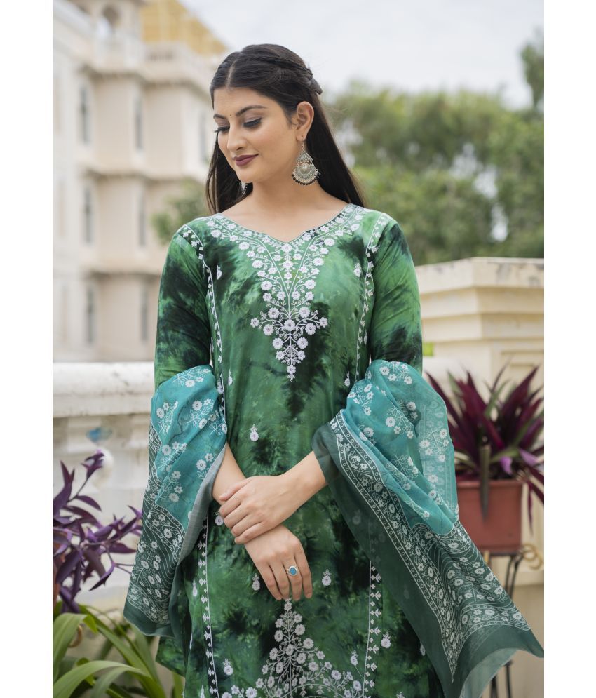     			anushansa Viscose Embroidered Kurti With Pants Women's Stitched Salwar Suit - Green ( Pack of 1 )