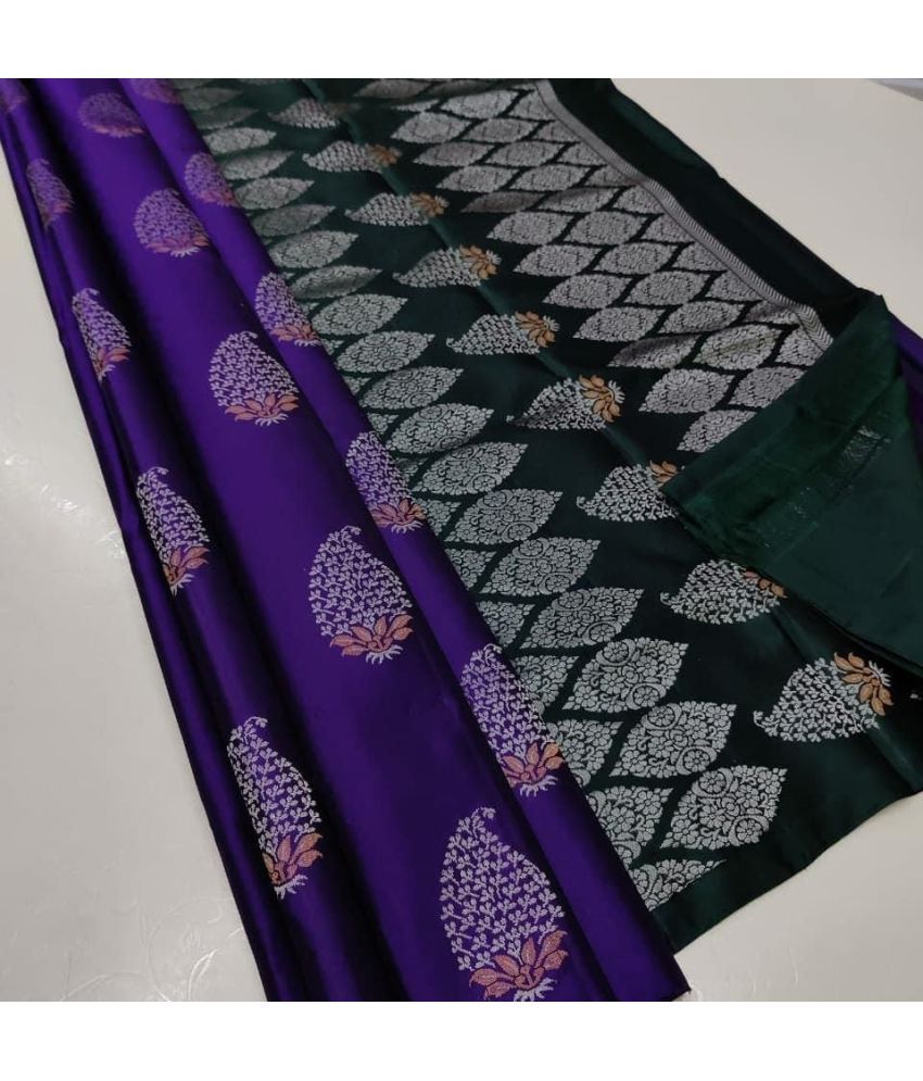     			A TO Z CART Silk Blend Embellished Saree With Blouse Piece ( Purple , Pack of 1 )