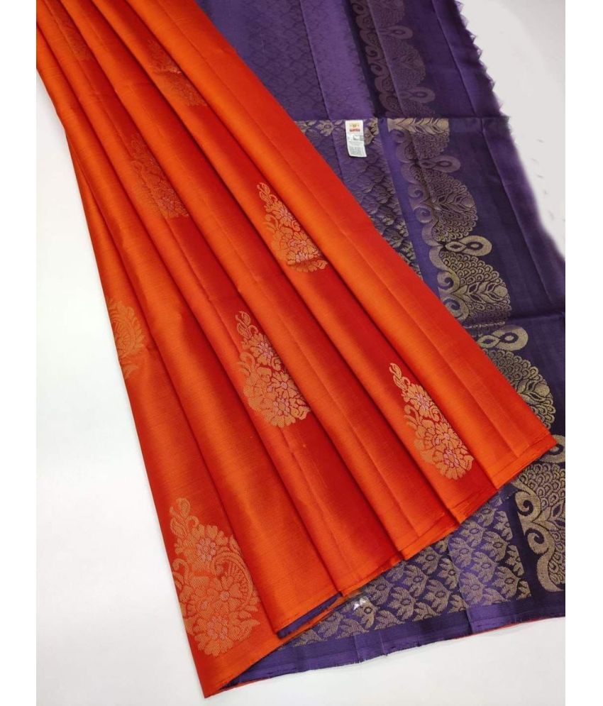     			A TO Z CART Silk Blend Embellished Saree With Blouse Piece ( Orange , Pack of 1 )