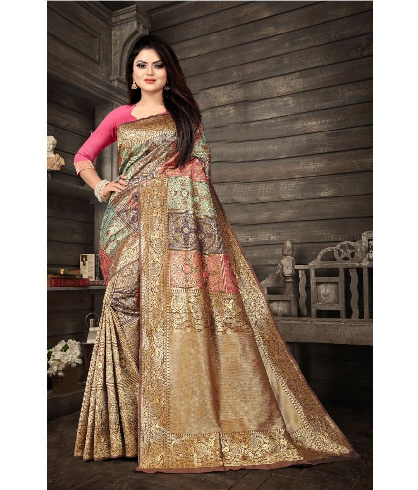     			A TO Z CART Silk Blend Embellished Saree With Blouse Piece ( Gold , Pack of 1 )