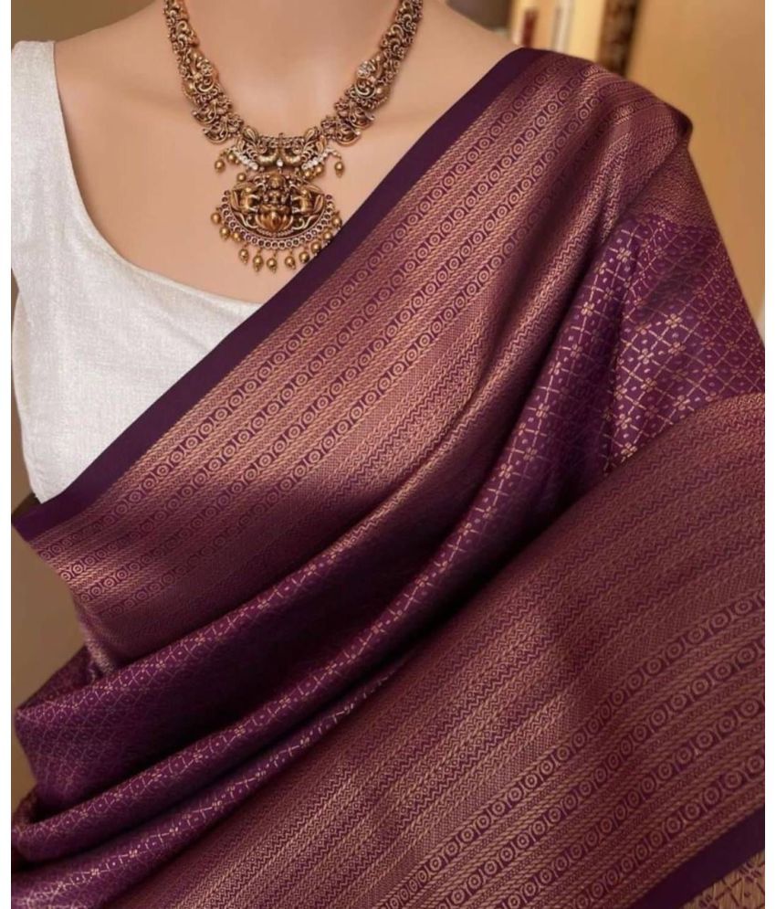     			A TO Z CART Silk Blend Embellished Saree With Blouse Piece ( Purple , Pack of 1 )