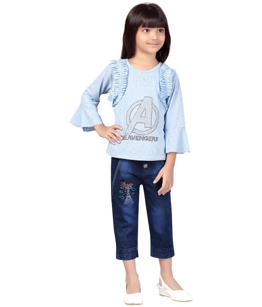     			Aarika Pack of 1 Girls Polyester T-shirt & Capris ( Sky Blue )