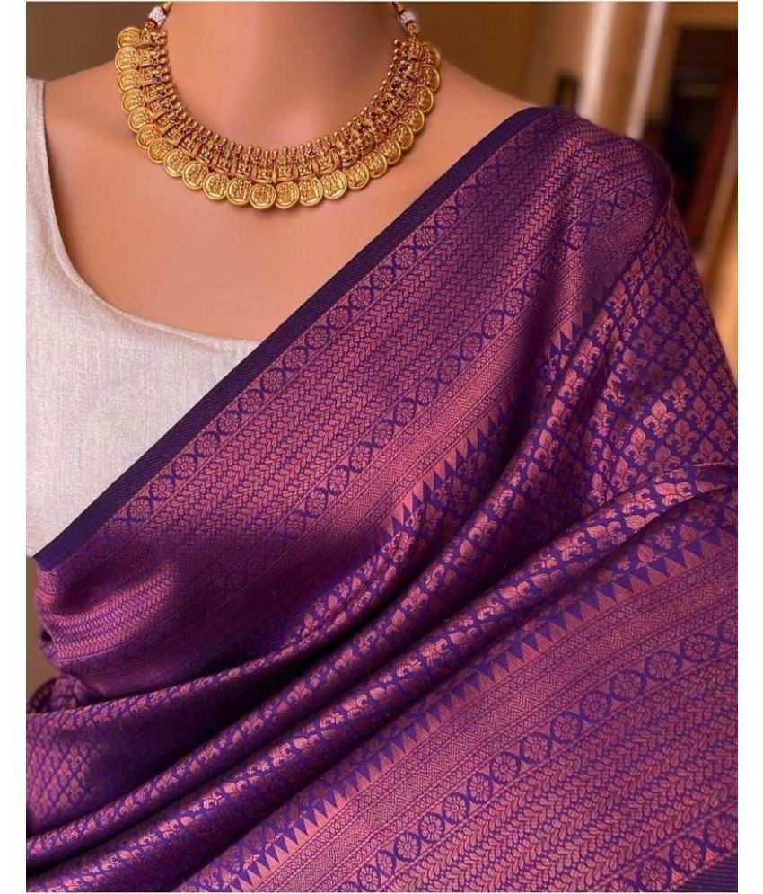     			Aika Silk Blend Embellished Saree With Blouse Piece ( Purple , Pack of 1 )