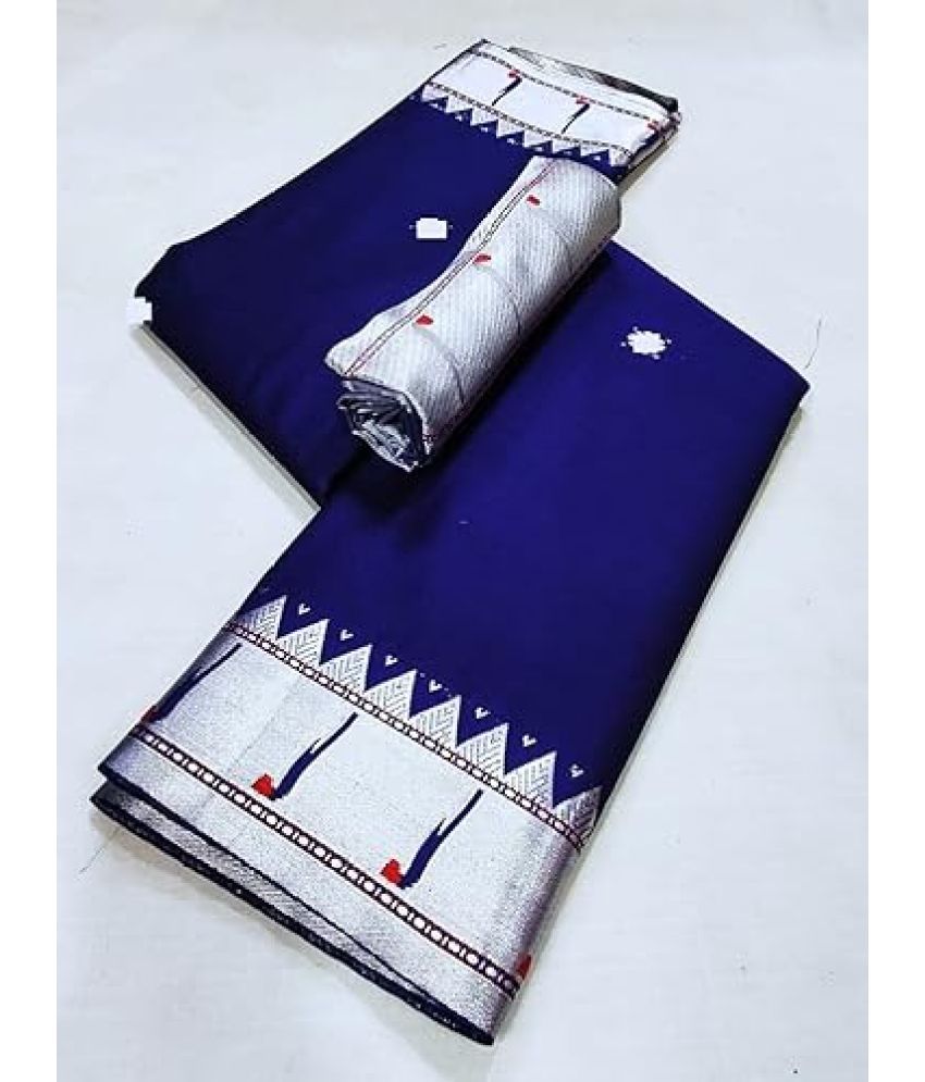     			Apnisha Silk Blend Embellished Saree With Blouse Piece ( Blue , Pack of 1 )