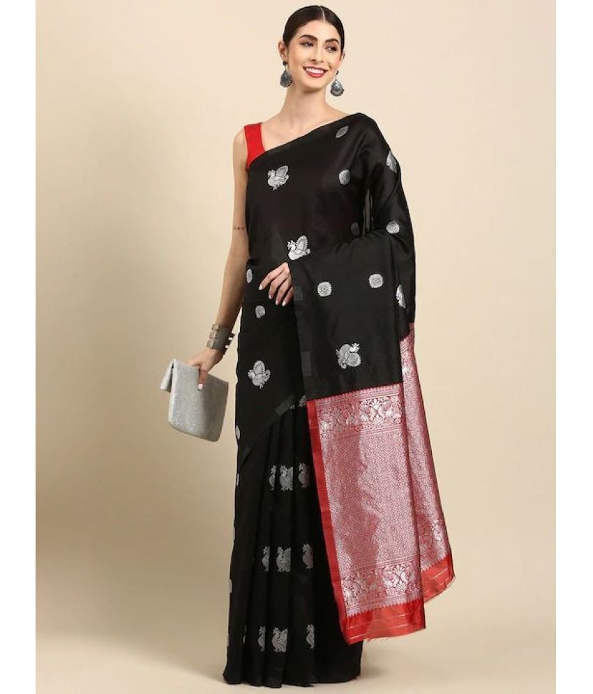     			Apnisha Silk Blend Embellished Saree With Blouse Piece ( Black , Pack of 1 )