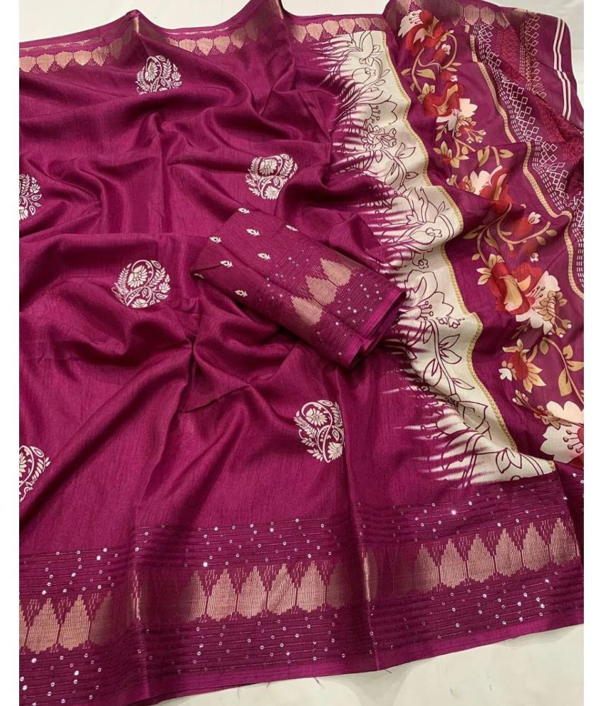     			Arkia Cotton Silk Embellished Saree With Blouse Piece ( Wine , Pack of 1 )