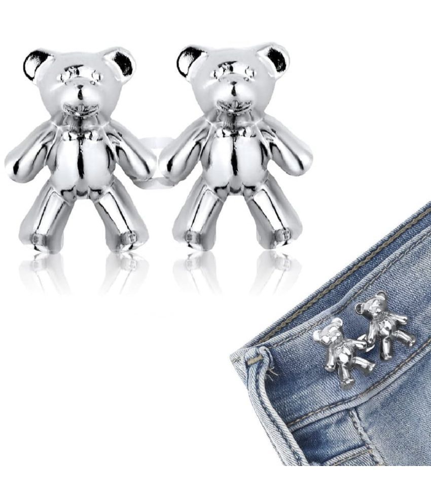     			Cute Bear Jeans Button Pins No Sew Detachable Waist Body Fit Tighten Buckles Perfect Girl's Gifts for Women Skirt Pant Jeans, Metal Pack Of 1 Pair