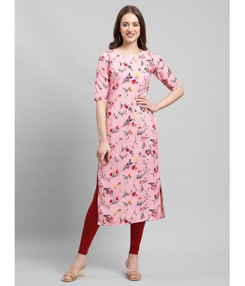     			Ethnicbasket Pack of 1 Crepe Printed Straight Women's Kurti - ( Pink )