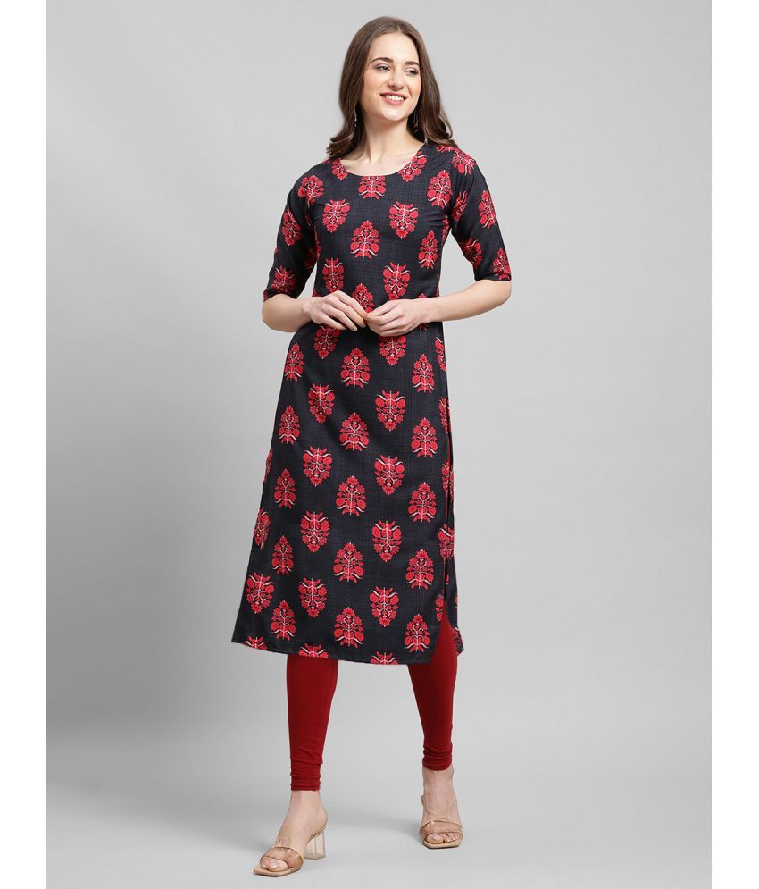     			Ethnicbasket Pack of 1 Crepe Printed Straight Women's Kurti - ( Navy )