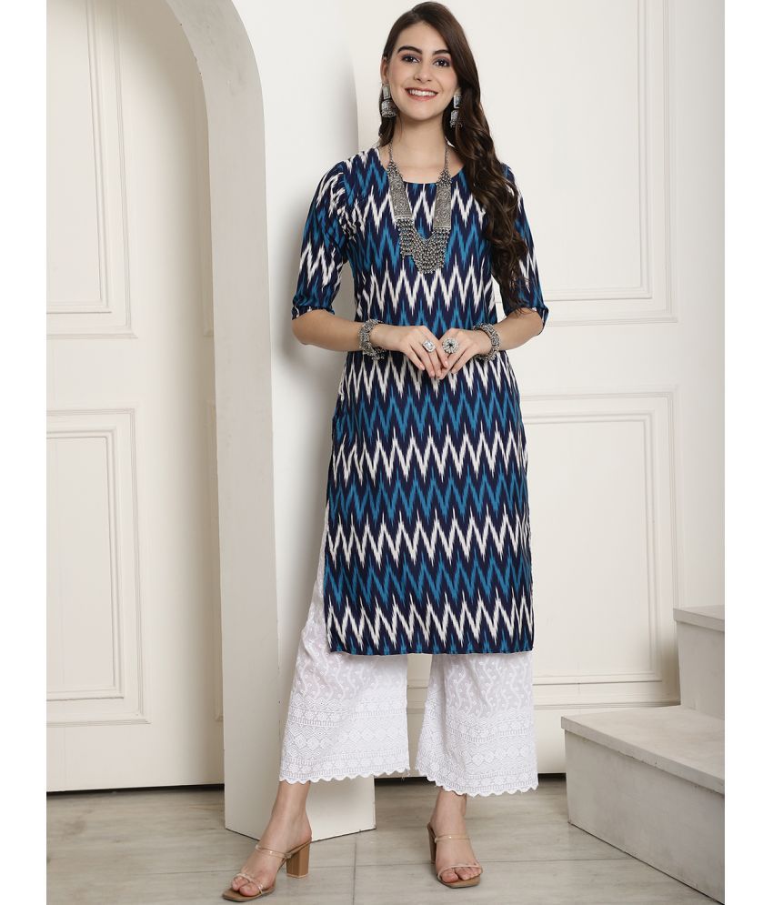     			Ethnicbasket Pack of 1 Crepe Printed Straight Women's Kurti - ( Blue )