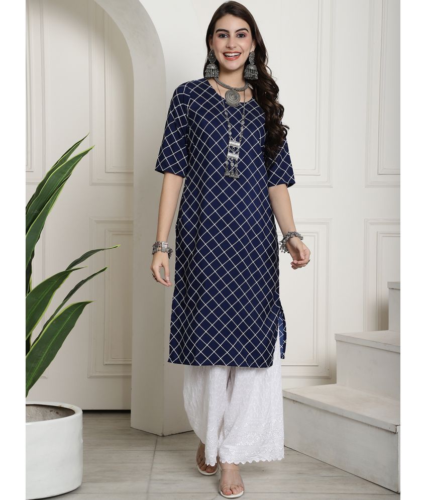     			Ethnicbasket Pack of 1 Crepe Printed Straight Women's Kurti - ( Navy Blue )