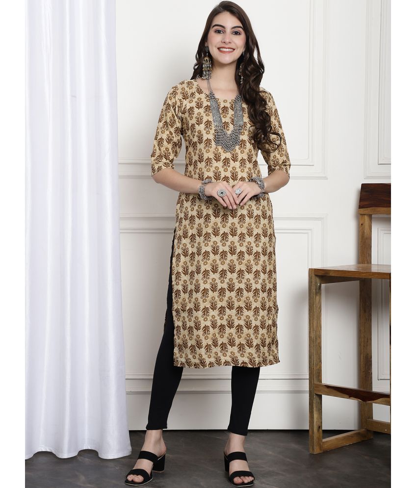     			Ethnicbasket Pack of 1 Crepe Printed Straight Women's Kurti - ( Beige )