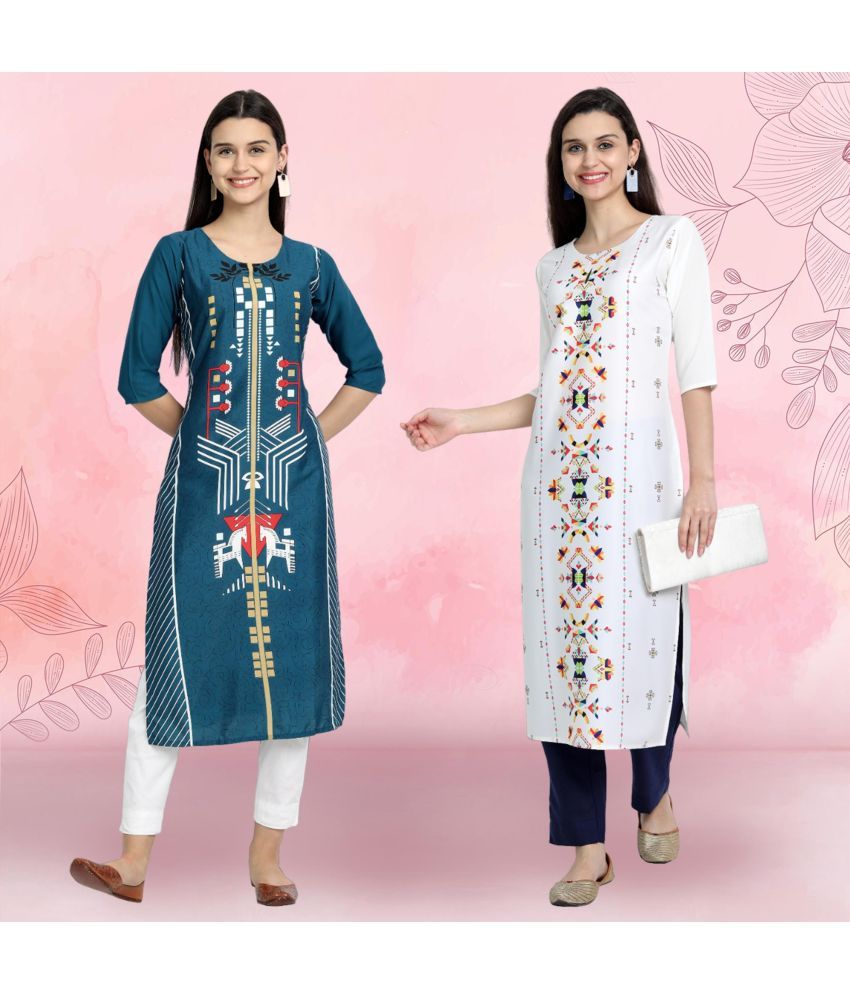     			Ethnicbasket Pack of 2 Crepe Printed Straight Women's Kurti - ( Multicolor3 )