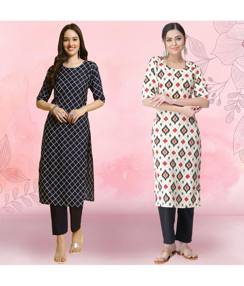     			Ethnicbasket Pack of 2 Crepe Printed Straight Women's Kurti - ( Multicolor1 )