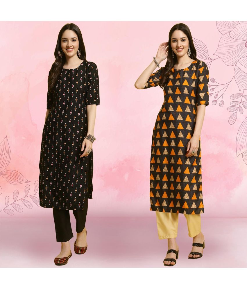     			Ethnicbasket Pack of 2 Crepe Printed Straight Women's Kurti - ( Multicolor3 )