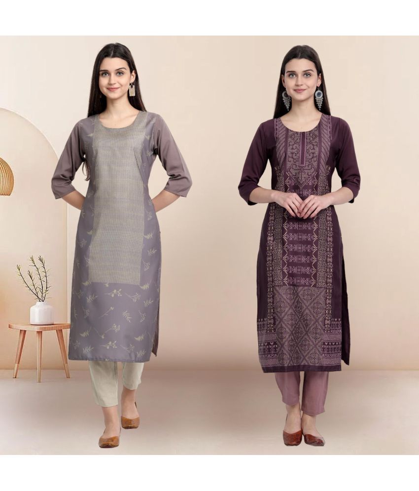     			Ethnicbasket Pack of 2 Crepe Printed Straight Women's Kurti - ( Multicolor1 )