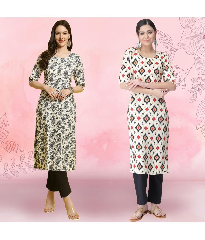     			Ethnicbasket Pack of 2 Crepe Printed Straight Women's Kurti - ( Multicolor1 )