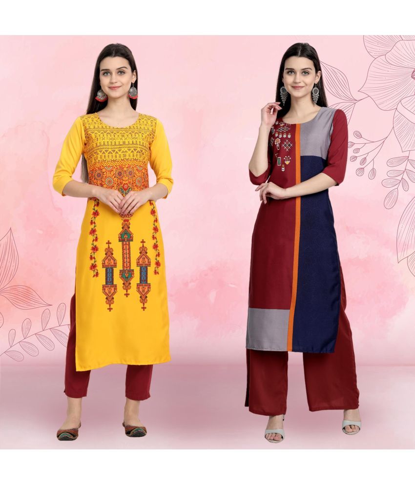     			Ethnicbasket Pack of 2 Crepe Printed Straight Women's Kurti - ( Multicolor1 )