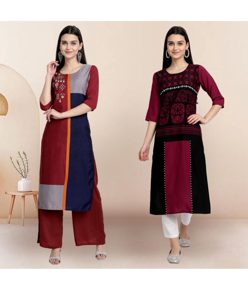     			Ethnicbasket Pack of 2 Crepe Printed Straight Women's Kurti - ( Multicolor3 )