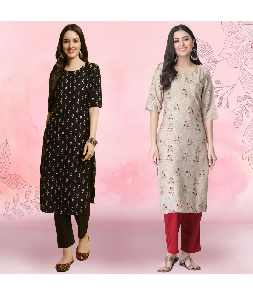     			Ethnicbasket Pack of 2 Crepe Printed Straight Women's Kurti - ( Multicolor2 )