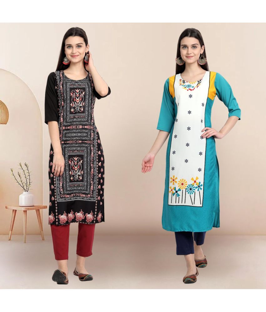     			Ethnicbasket Pack of 2 Crepe Printed Straight Women's Kurti - ( Multicolor3 )