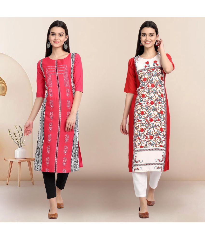     			Ethnicbasket Pack of 2 Crepe Printed Straight Women's Kurti - ( Multicolor )