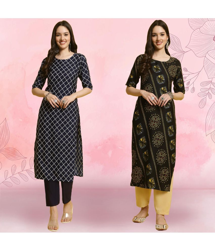     			Ethnicbasket Pack of 2 Crepe Printed Straight Women's Kurti - ( Multicolor3 )