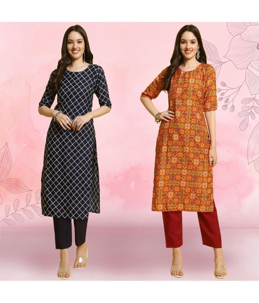     			Ethnicbasket Pack of 2 Crepe Printed Straight Women's Kurti - ( Multicolor4 )