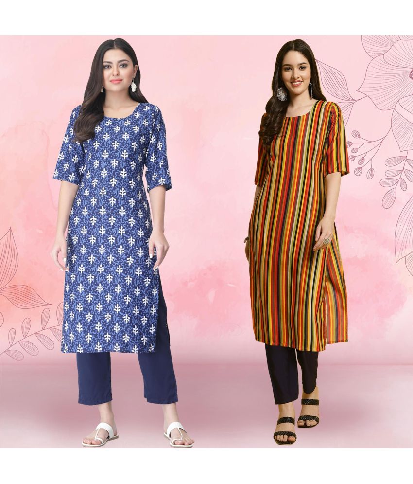     			Ethnicbasket Pack of 2 Crepe Printed Straight Women's Kurti - ( Multicolor4 )