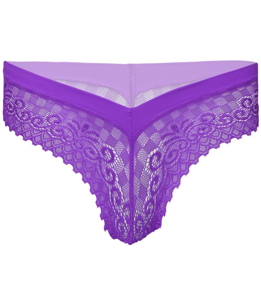     			FIHA Pack of 1 Lace Thongs For Women ( Purple )