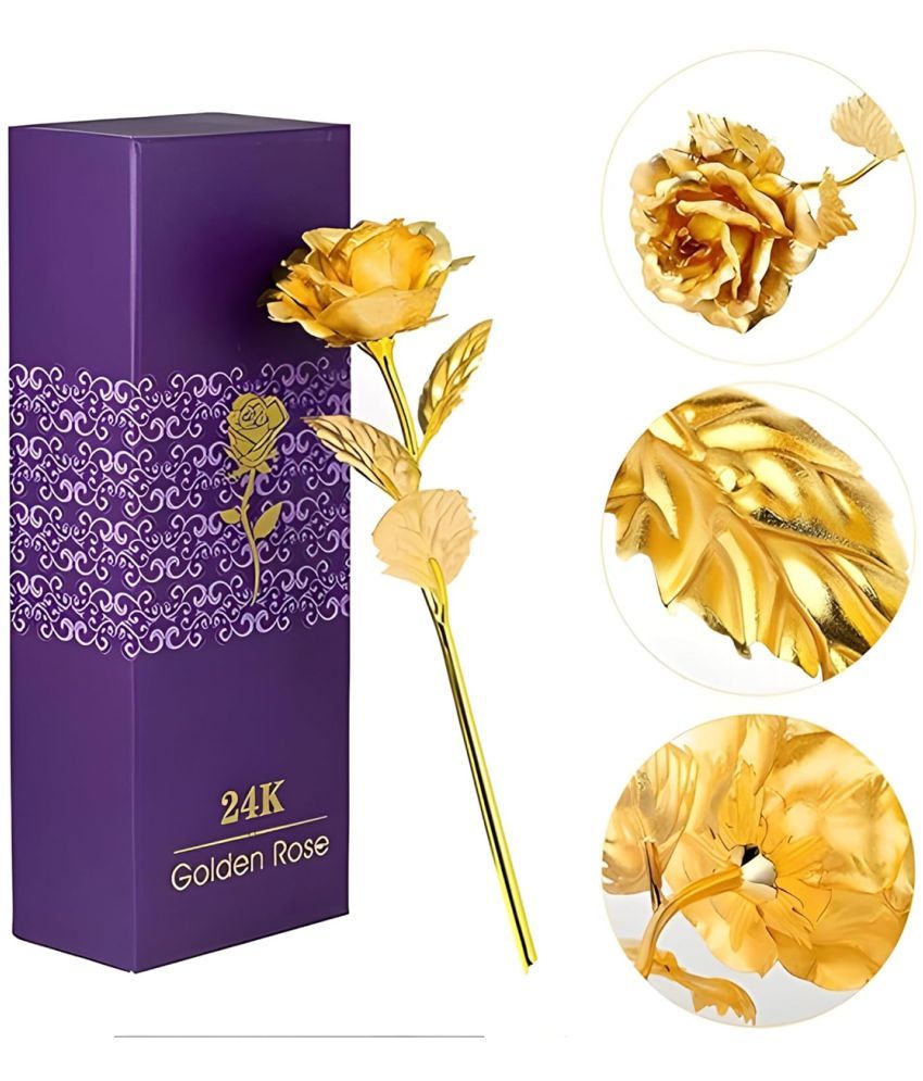     			GEEO - Gold Rose Artificial Flower ( Pack of 1 )