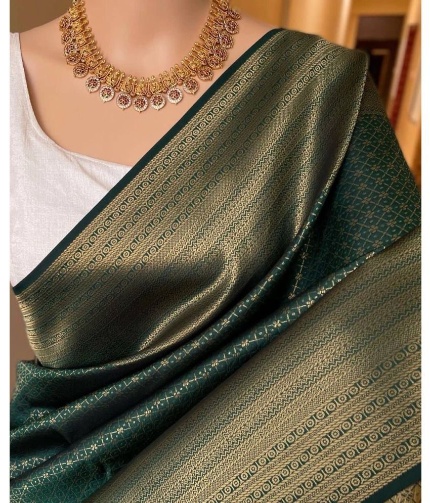     			Lady Shopi Silk Blend Embellished Saree With Blouse Piece ( Green , Pack of 1 )