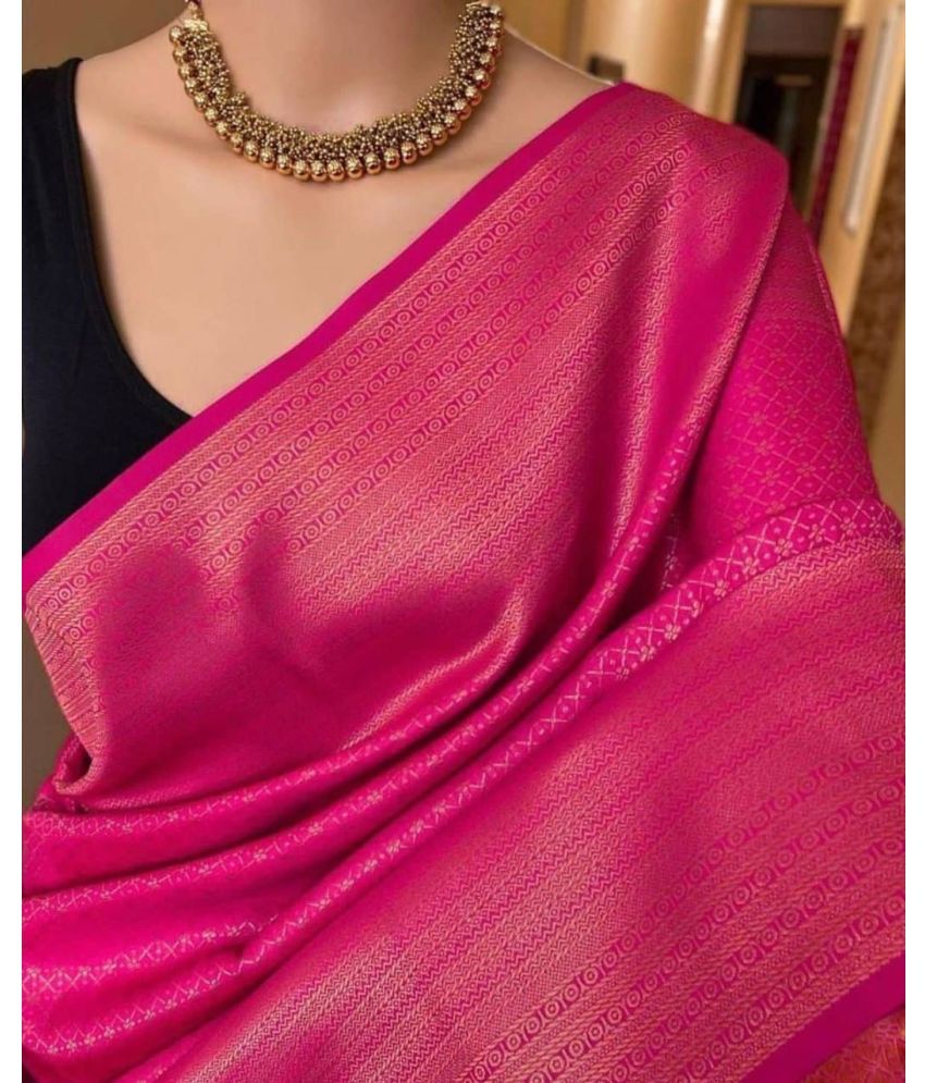     			Lady Shopi Silk Blend Embellished Saree With Blouse Piece ( Pink , Pack of 1 )