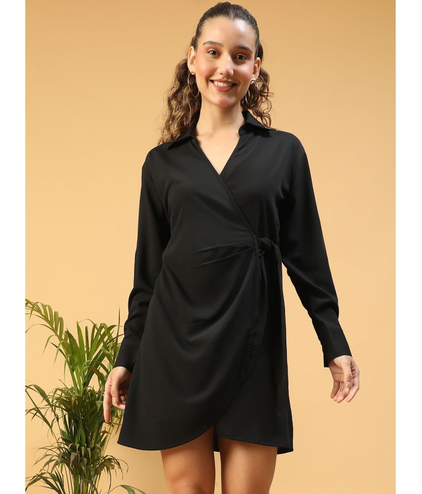     			Oxolloxo Polyester Solid Above Knee Women's Wrap Dress - Black ( Pack of 1 )