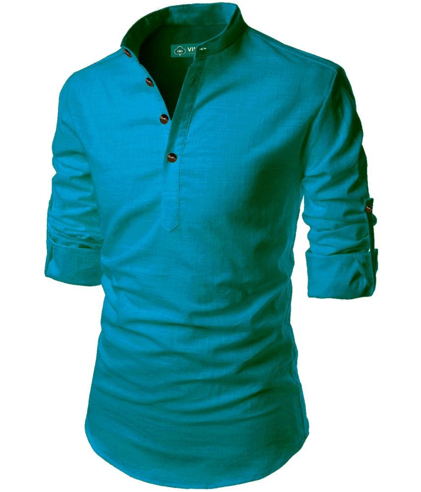     			VIMASUTI Turquoise Cotton Blend Men's Regular Kurta ( Pack of 1 )