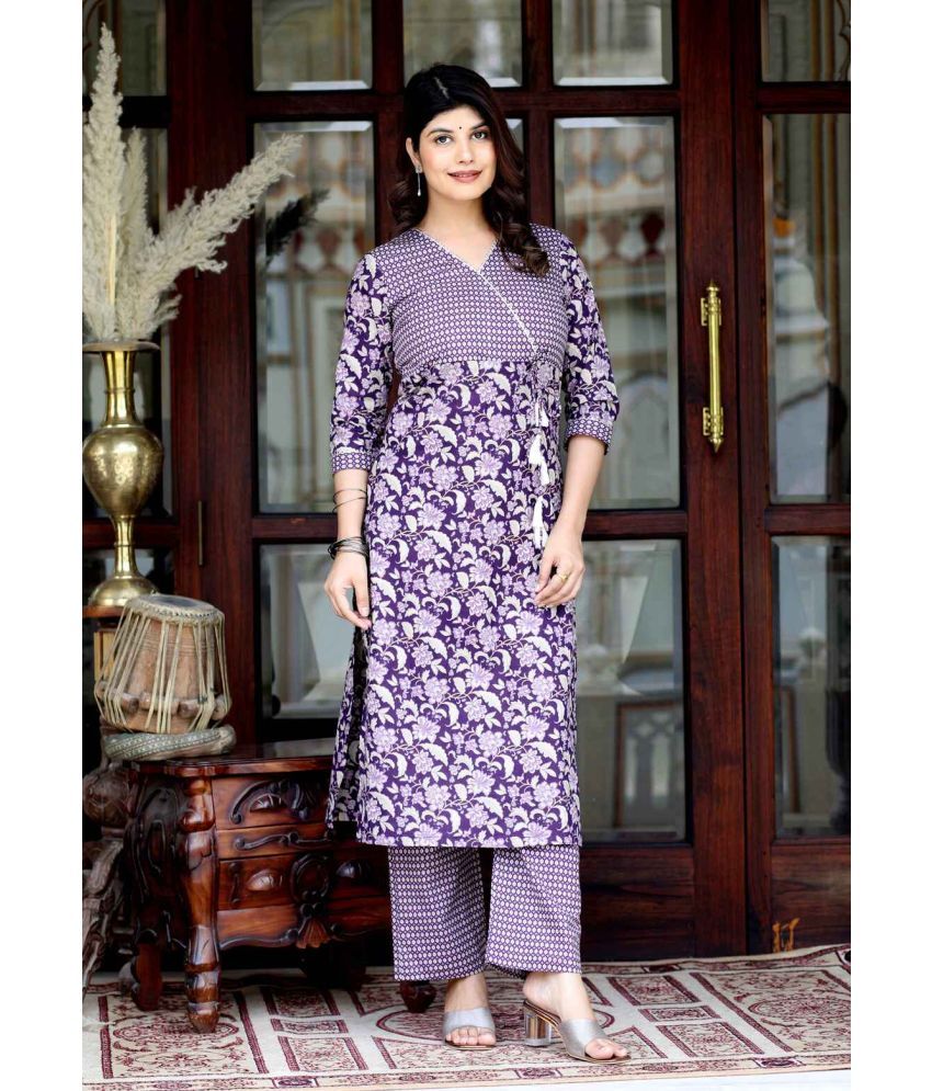     			miravan Cotton Printed Kurti With Palazzo Women's Stitched Salwar Suit - Purple ( Pack of 1 )