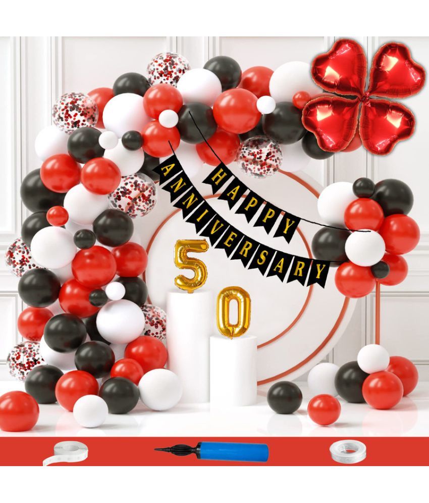     			CRAZYKART 50th Happy Anniversary Decoration Items Kit Combo For Wedding Party Decoration Pack Of 90 Pcs Red Black White