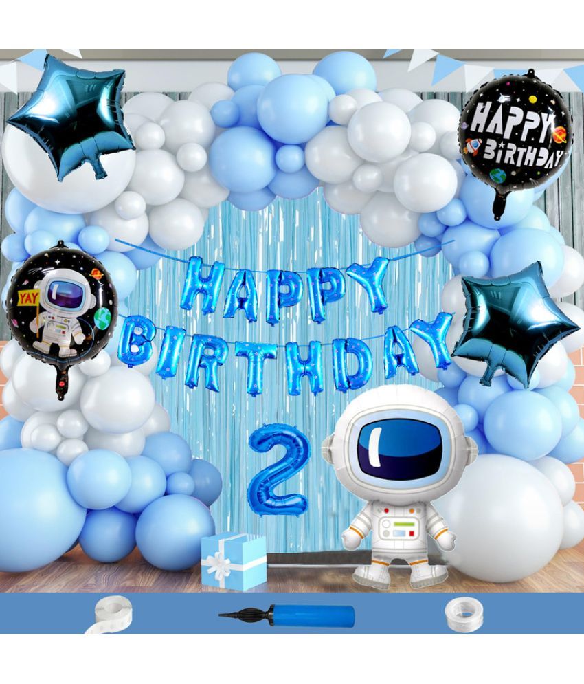     			CRAZYKART Astronaut Space Boy Theme Second 2nd Birthday Decoration Items For Boys Party Decoration Kit Balloon Combo Pack Of 112 Pcs Blue