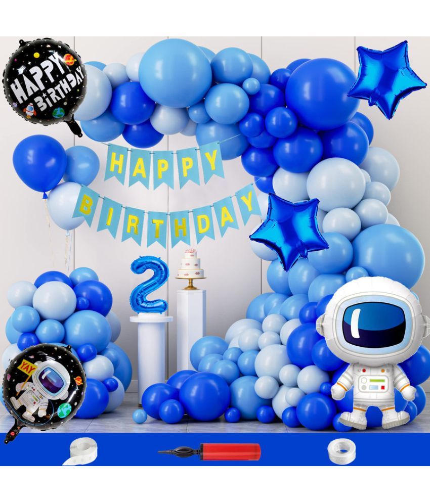     			CRAZYKART Astronaut Space Boy Theme Second 2nd Birthday Decoration Items For Boys Party Decoration Kit Balloon Combo Pack Of 110 Pcs Blue