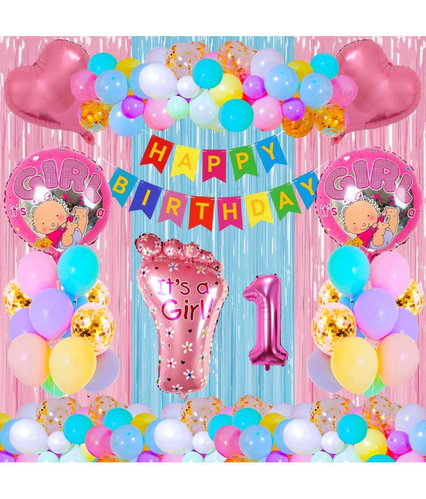     			CRAZYKART Baby Foot Theme First 1st Birthday Decoration Items For Girls Party Decoration Kit Balloon Combo Pack Of 40 Pcs Pink