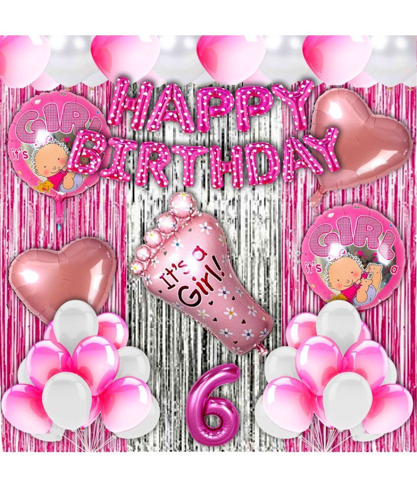     			CRAZYKART Baby Foot Theme Sixth 6th Birthday Decoration Items For Girls Party Decoration Kit Balloon Combo Pack Of 40 Pcs Pink